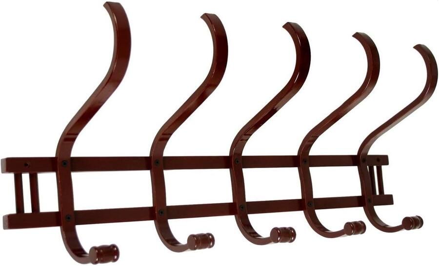 Titel: Wandgarderobe met vijf dubbele haken (72 x 31 x 21 cm) van hout