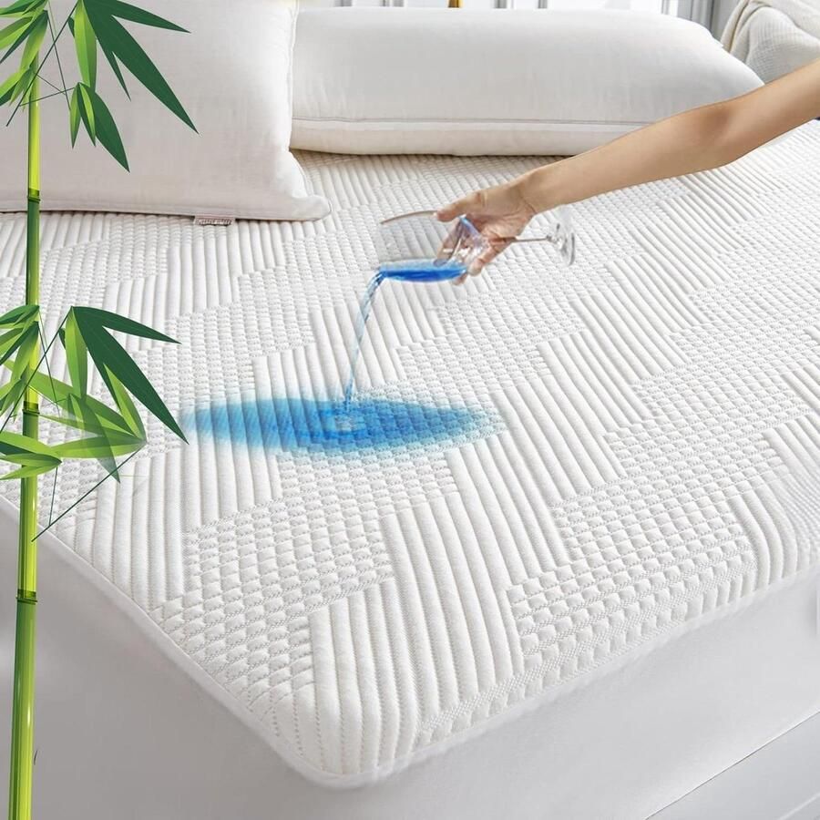 Titel: Waterdichte matrasbeschermer topper 160x200cm bamboe 3D lucht bamboevezel verkoelend Geschikt voor matrassen tot 40 cm hoog