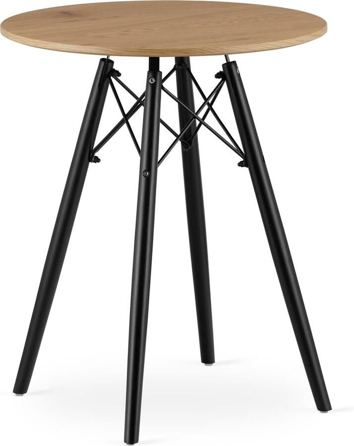 TODI-60 Ronde Eettafel Scandinavisch Design Blad in Eikenkleur Zwarte Beukenhouten Poten Geschikt voor Keuken Eetkamer en Woonkamer Ø60 cm