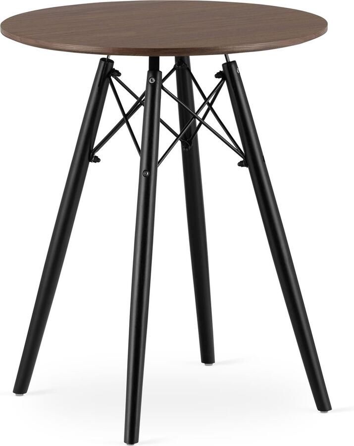 TODI-60 Ronde Eettafel Scandinavisch Design Donker Essenkleur Tafelblad Zwarte Beukenhouten Poten Geschikt voor Keuken Eetkamer en Woonkamer Ø60 cm