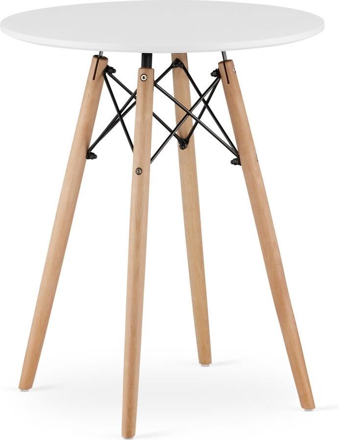 TODI-60 Ronde Eettafel Scandinavisch Design Wit Tafelblad Stevige Beukenhouten Poten Geschikt voor Keuken Eetkamer en Woonkamer Ø60 cm