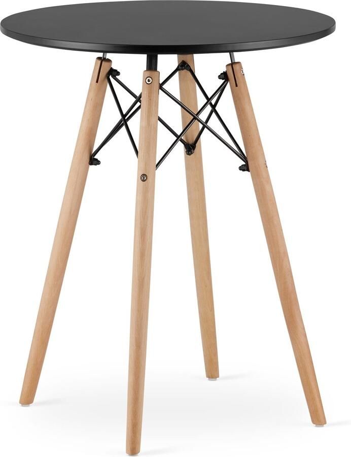 TODI-60 Ronde Eettafel Scandinavisch Design Zwart Tafelblad Stevige Beukenhouten Poten Geschikt voor Keuken Eetkamer en Woonkamer Ø60 cm