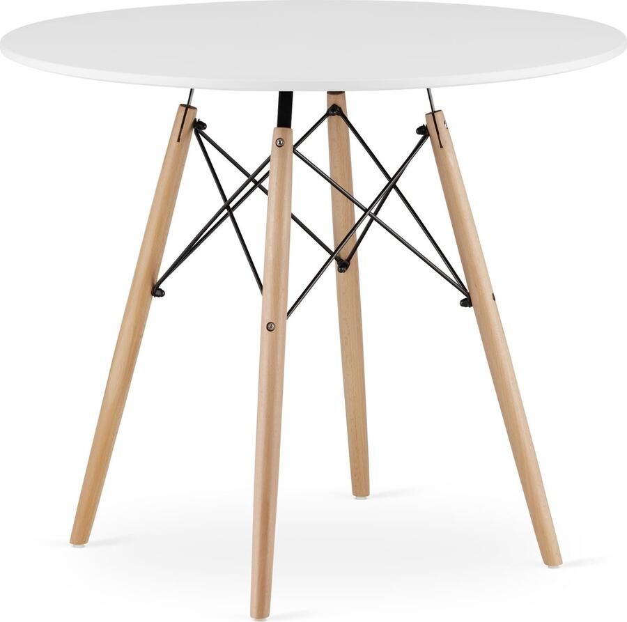 TODI-90 Ronde Eettafel Scandinavisch Design Wit Tafelblad Stevige Beukenhouten Poten Geschikt voor Keuken Eetkamer en Woonkamer Ø90 cm