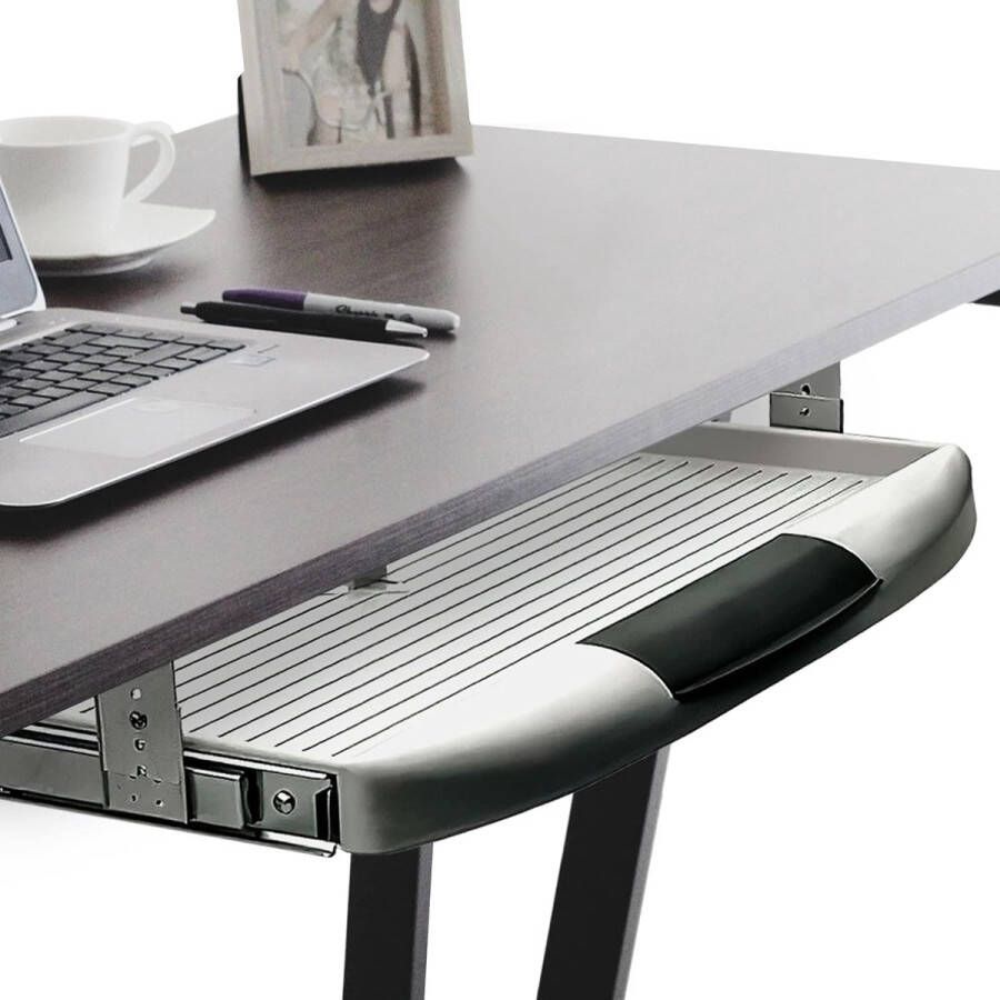 Toetsenbordlade ondertafelmontage 1 set toetsenbordladen voor montage onder het bureau grijs uittrekbare ondertafel plank incl. opbergvak toetsenbordladen en -sleuven - Foto 1