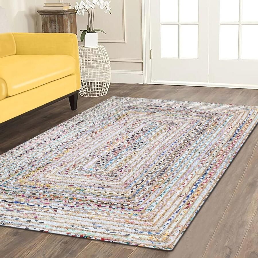 Milieuvriendelijk geometrisch chindi katoen en jute tapijt voor binnen en buiten Perfect voor slaapkamer en balkon 6x9 voet