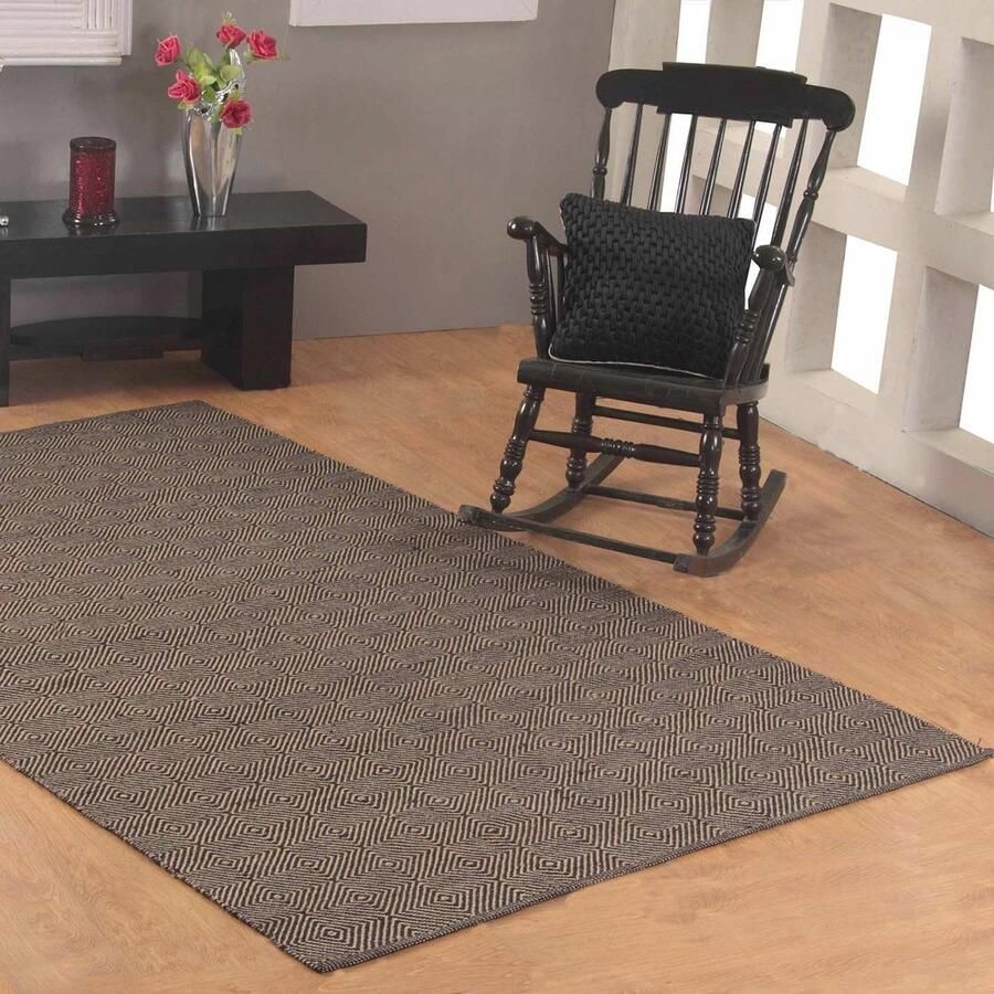 Geometrisch Jute Tapijt 150 x 240 cm Duurzaam Zwart-Beige Ruitpatroon