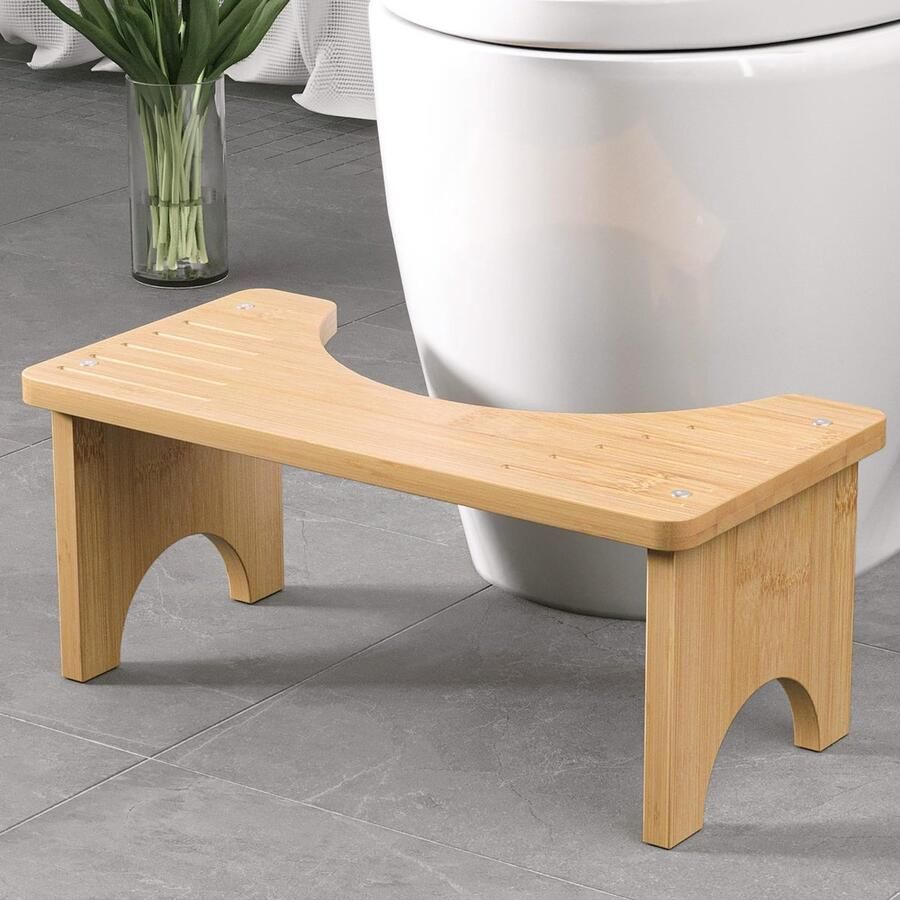 Toiletkruk bamboe toiletkruk voor volwassenen antislip toiletkruk gezonde en draagbare toiletkruk ergonomische houten toiletkruk voor de badkamer geschikt voor ouderen en kinderen