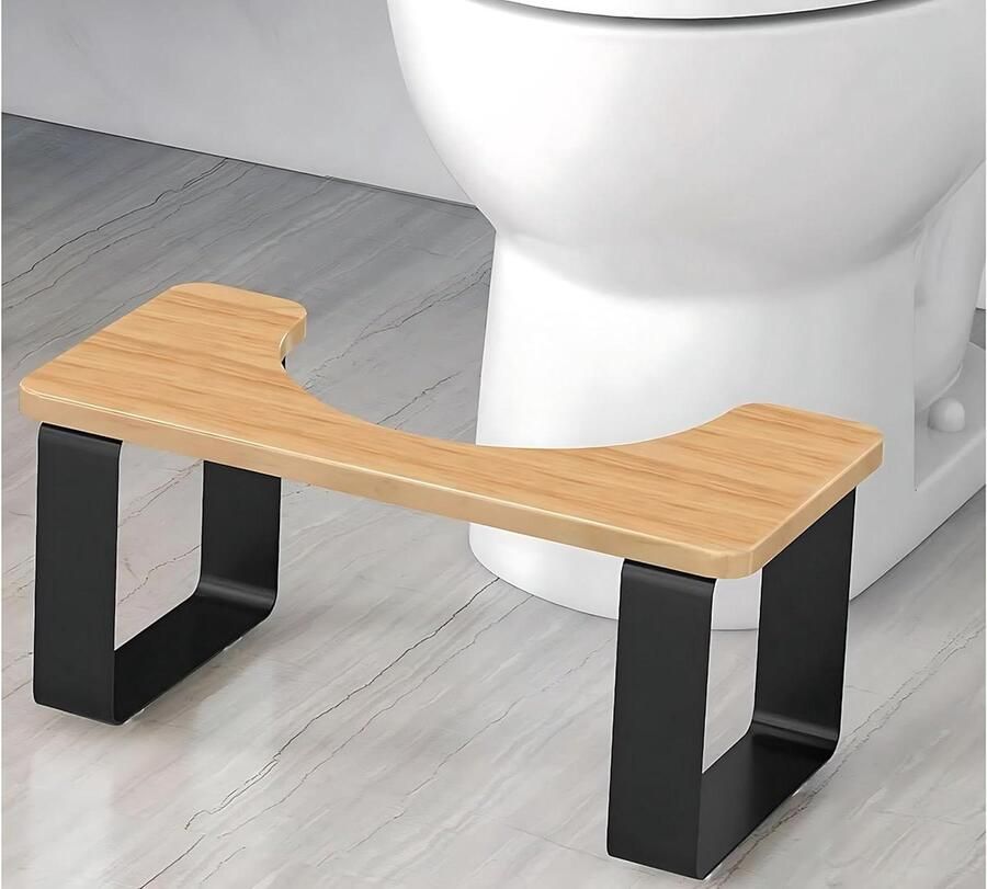 Toiletkruk van Metaal en Hout 18 cm hoog Badkameraccessoire Antislip Poepkruk voor Volwassenen Draagbare Voetensteun voor Gezond Toiletgebruik Geschikt voor Kinderen