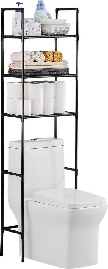 Toiletplank 3-laags badkamerplank verstelbare wasmachineplank badkamerplank ruimtebesparend zwart