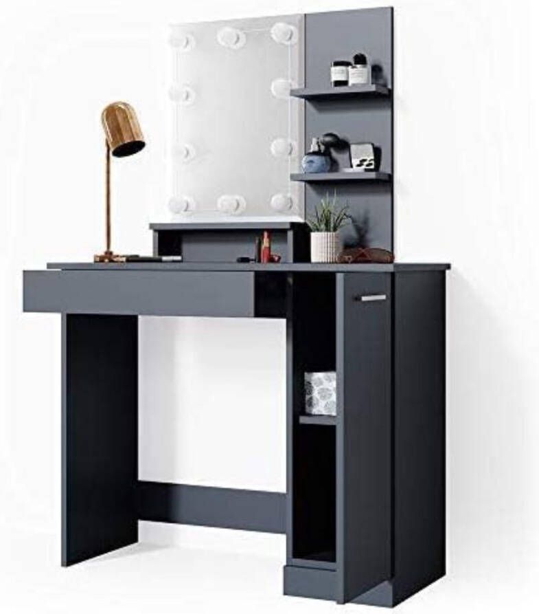 Toilettafel Kaptafel Met Spiegel Make Up Tafel Antraciet