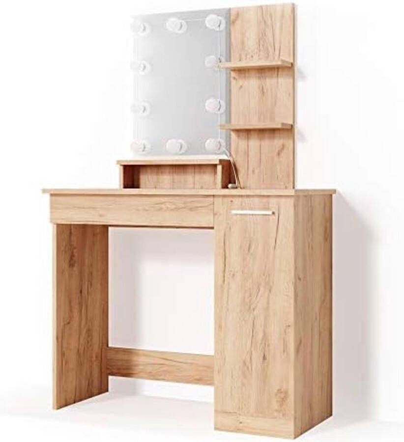 Toilettafel Kaptafel Met Spiegel Make Up Tafel Eik Goldcraft