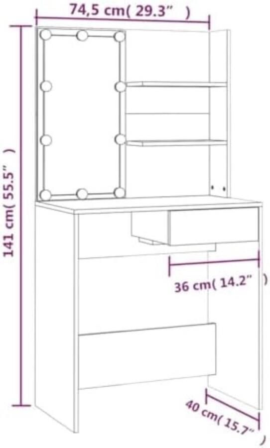 Toilettafel Kaptafel Met Spiegel Make Up Tafel - Foto 5