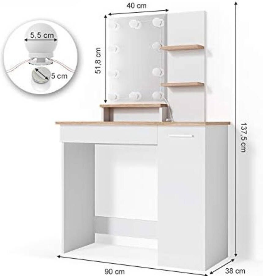 Toilettafel Kaptafel Met Spiegel Make Up Tafel Sonoma Wit