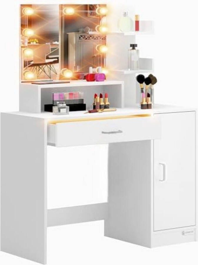 Toilettafel Kaptafel Met Spiegel Make Up Tafel Wit met LED