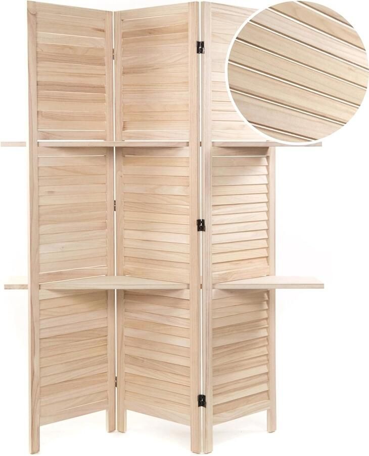 Ruimteverdeler Kamerscherm 3-delig Opvouwbaar Scheidingswand met Planken 170x120 cm