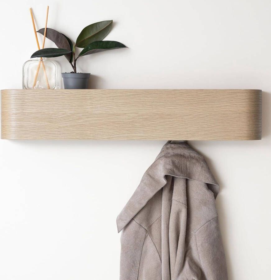 Toke wandkapstok modern design kapstok met verborgen muurhaken kapstok van massief echt houtfineer eiken wit