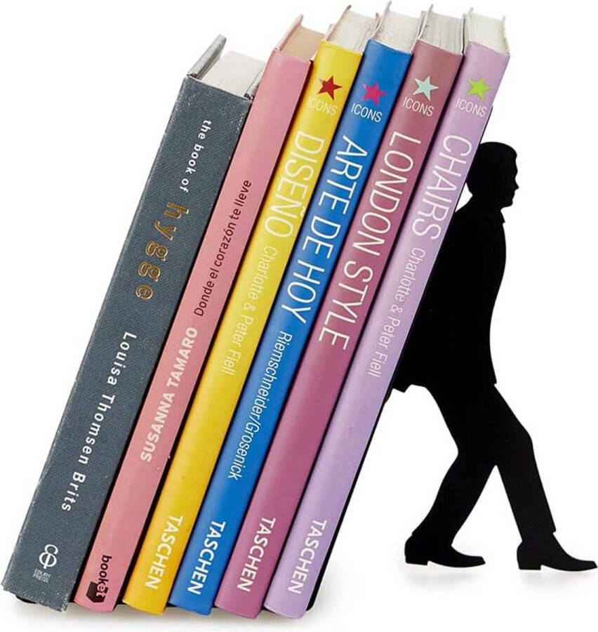 Too Many boekensteun voor boekenkast in de vorm van een grappige assistent