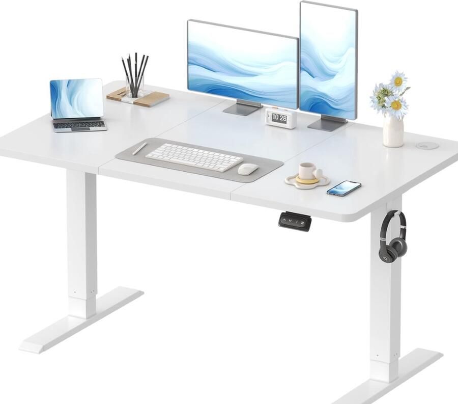 (TopDeals) Elektrisch Verstelbaar Bureau Zit-Sta Bureau 180×180 cm Wit