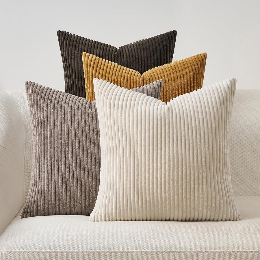 Topfinel 60x60 kussenhoes bruin set van 4 corduroy kussenhoezen kussenhoes decoratieve kussenhoes bankkussen decoratieve kussendecoratie voor bank slaapkamer woonkamer balkon kinderen pluizig kleurverloop