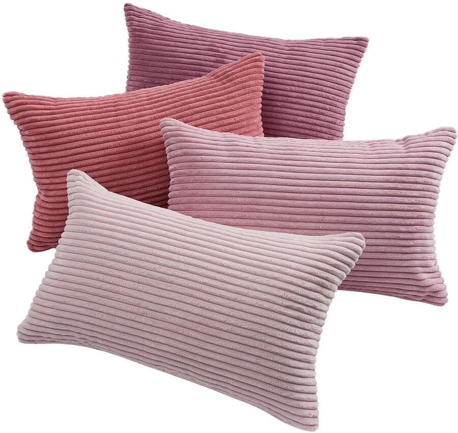 Topfinel kussenhoes 30 x 50 cm roze set van 4 corduroy kussenhoezen kussenhoes decoratieve kussenhoes bankkussen decoratieve kussendecoratie voor bank slaapkamer woonkamer balkon kinderen pluizig kleurverloop