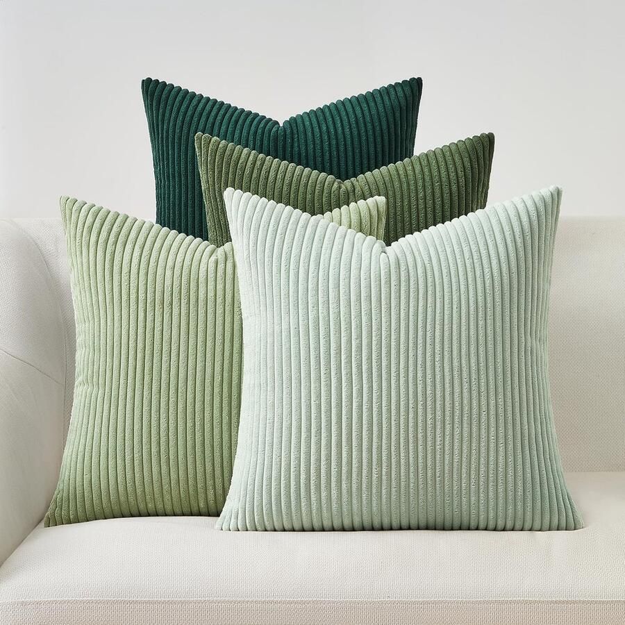 Ibenzoa Kussensloop Set van 4 in Lichtgroen Corduroy voor Bank en Slaapkamer Decoratie