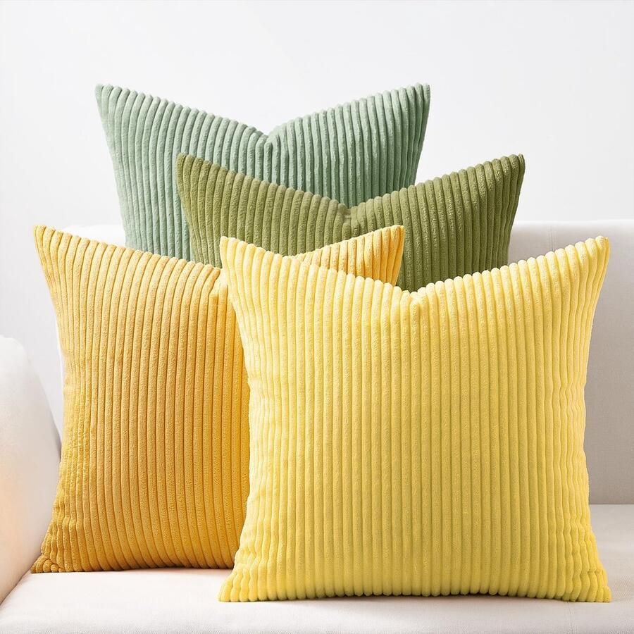 Topfinel kussenhoes 50x50 cm geelgroen set van 4 corduroy kussenhoezen kussenhoes decoratieve kussenhoes bankkussen decoratieve kussendecoratie voor bank slaapkamer woonkamer balkon kinderen pluizig kleurverloop