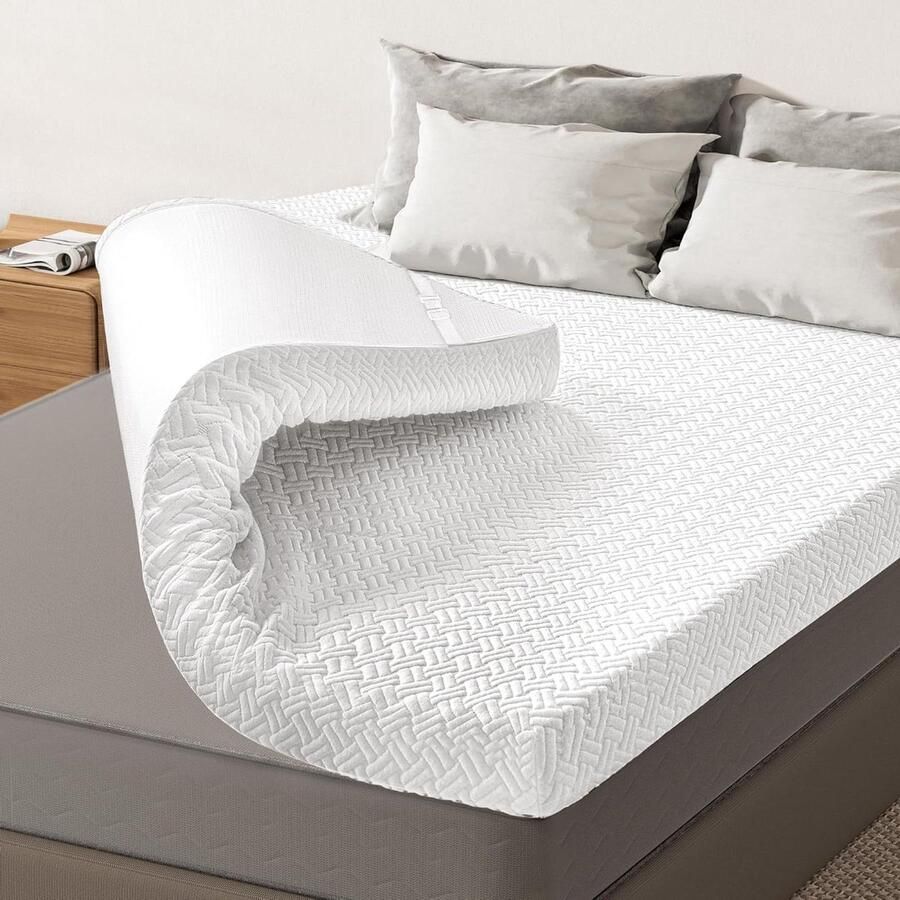 Topper 140 x 200 cm 75 cm hoogte traagschuim matras H3 en H2 Oeko-Tex -gecertificeerd gel-matrastopper met antislipbanden wasbare overtrek vouwmatras