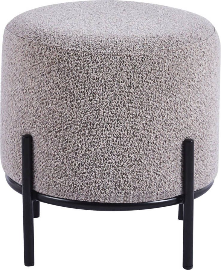 DS4U Torben Bouclé Beige Hocker Ø35x38 cm Stijlvolle Ronde Poef voor Elk Interieur Multifunctioneel Design Trendy en Veelzijdig Robuuste Basis Zwarte Metalen Poten Passend bij Woonstijlen - Foto 2