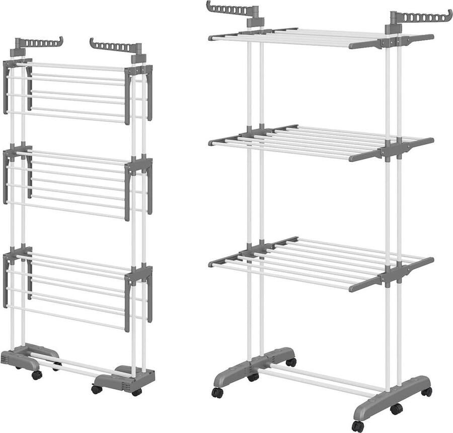 Torendroogrek inklapbaar wasrek met 6 opvouwbare vleugels op 3 niveaus uitschuifbaar lengte 66-130 cm inklapbare poten besparen ruimte binnen en buiten het huis (grijs) Snelle droogoplossing Opvouwbare kledingrek