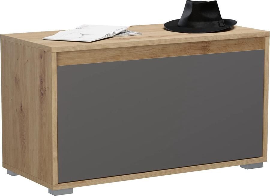 Rootz Living Rootz Torino Bank Schoenenkast Houten materiaal Grijs Eiken Imitatie Front Eiken Imitatie Body Ruimtebesparend FSC Gecertificeerd 76cm x 44cm x 35cm