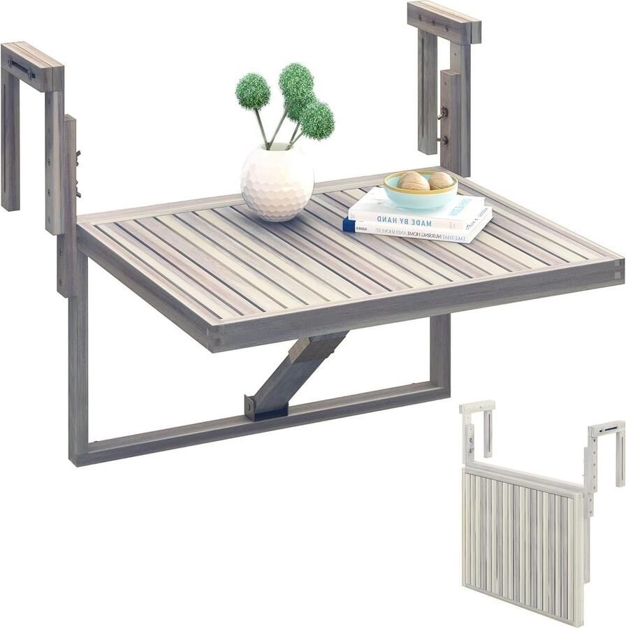 Toronto balkon klaptafeltje tafel verstelbaar 60 x 70 cm FSC acaciahout klaptafel balkon bio-wit balkontafel inklapbaar