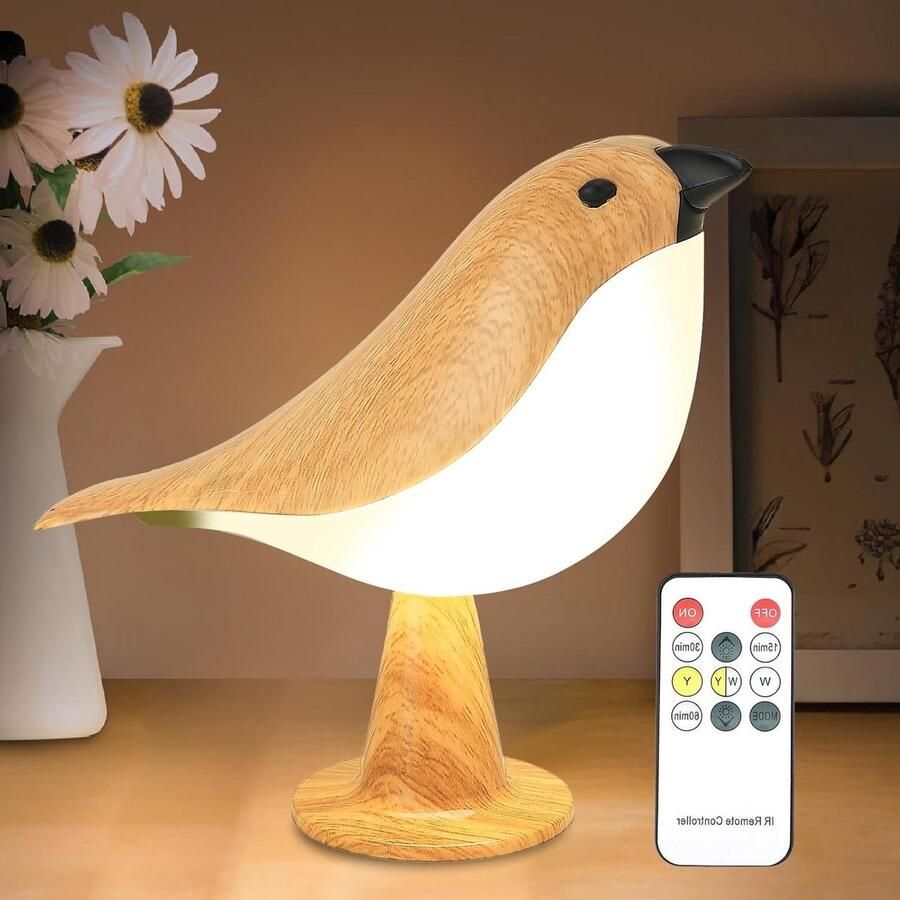 Touch Control Tafellamp Kleine Schattige Vogellamp met Vogeloproep en Timer Draadloze 3-Weg Dimbare Nachtlampje voor Slaapkamer