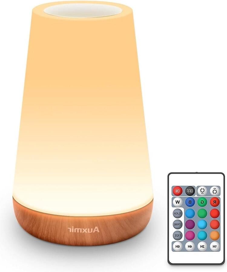 Touch dimbaar Nachtlampje met Afstandsbediening 13 Kleuren 5 Helderheid Bedlampje Tafellamp USB Led-nachtlampje Timerfunctie Slaapkamer Camping Lichtbruin