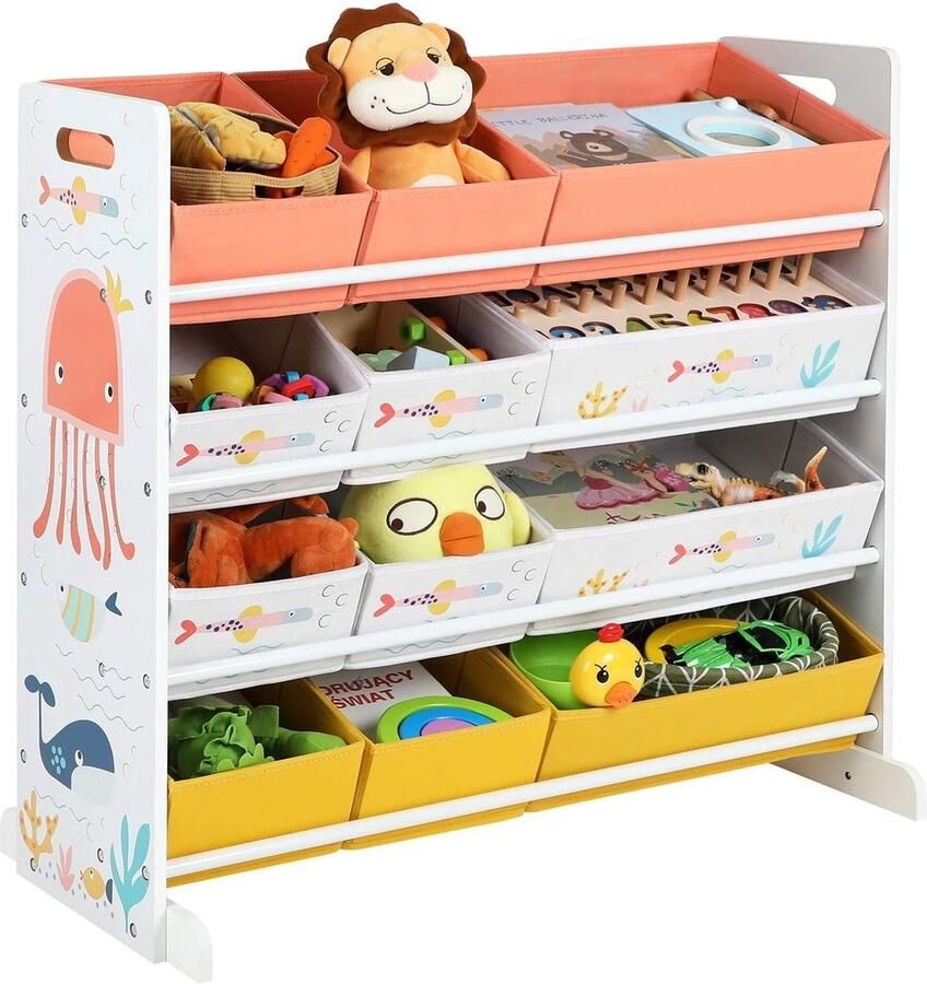 Toys Organizer Speelgoedkast Kinderkamerkast Opbergkast Kinderkamer Voor Kinderen 12 Dozen Stof Wit