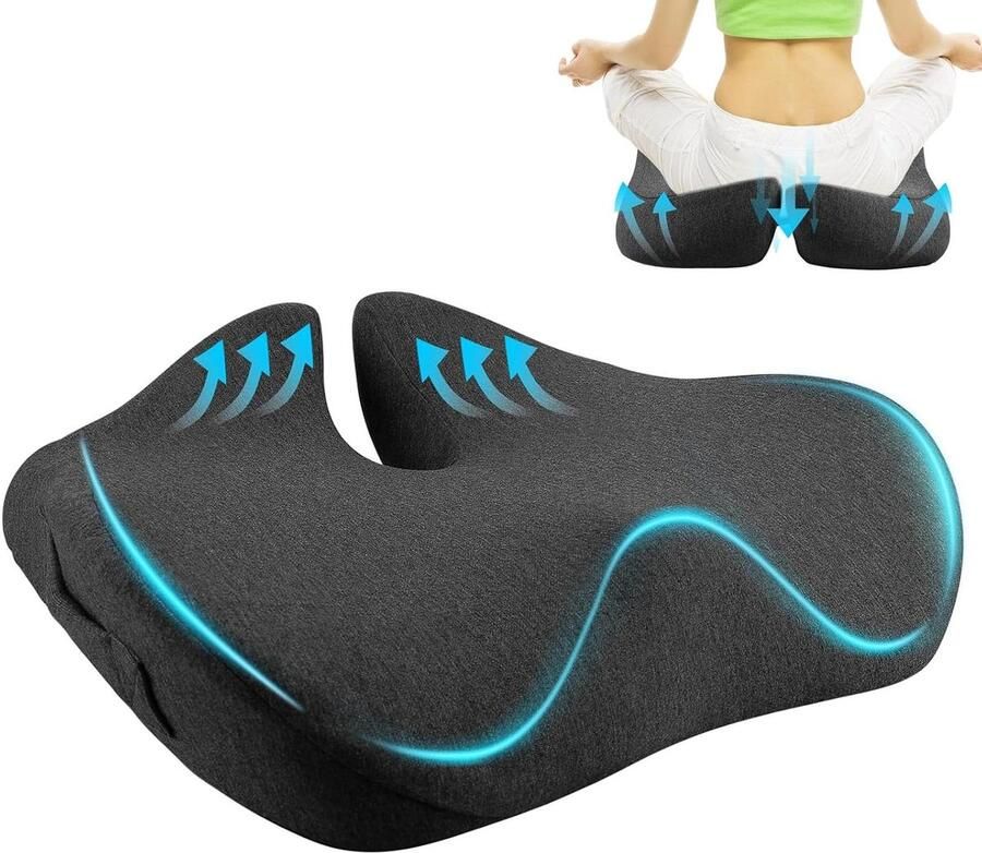 Zitkussen voor bureaustoel en auto Ergonomisch traagschuim kussen voor stuit en rug Ideaal voor rolstoel of stoelverhoging Comfortabel en ondersteunend