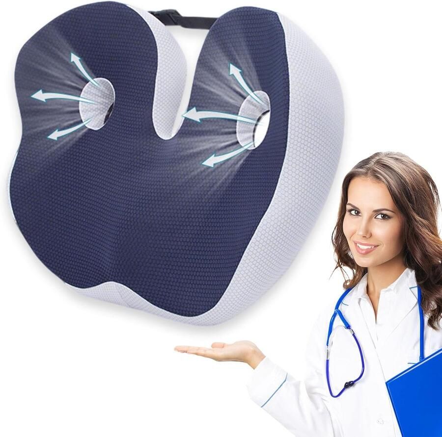 Traagschuim zitkussen voor verlichting van pijn in het staartbeen en de heup autostoelkussen voor zitten bureaustoel rolstoel – Bursitis kussen voor heup ischias staartbeen ondersteuning – Lab Design (blauw)