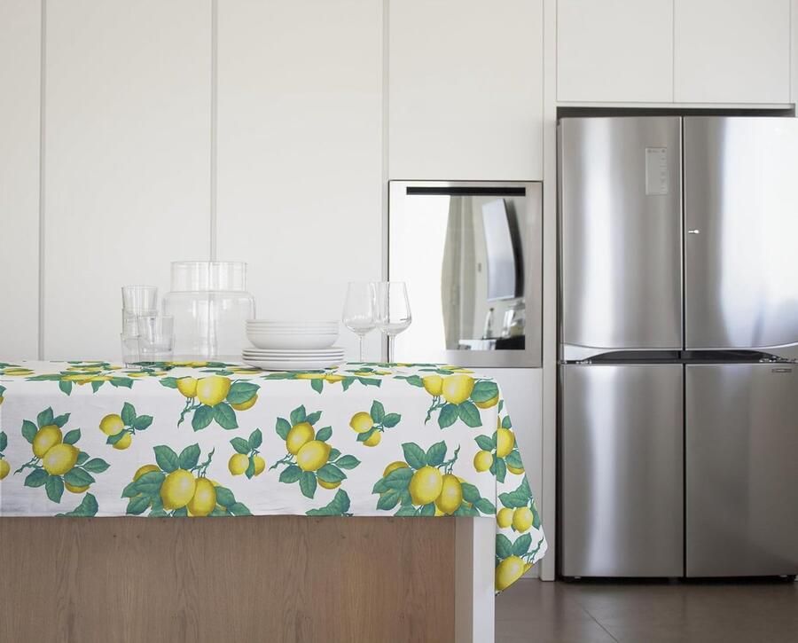 Tafelkleed Waterdicht en Vuilafstotend 1 stuk Geel Pluche 140 x 140 cm