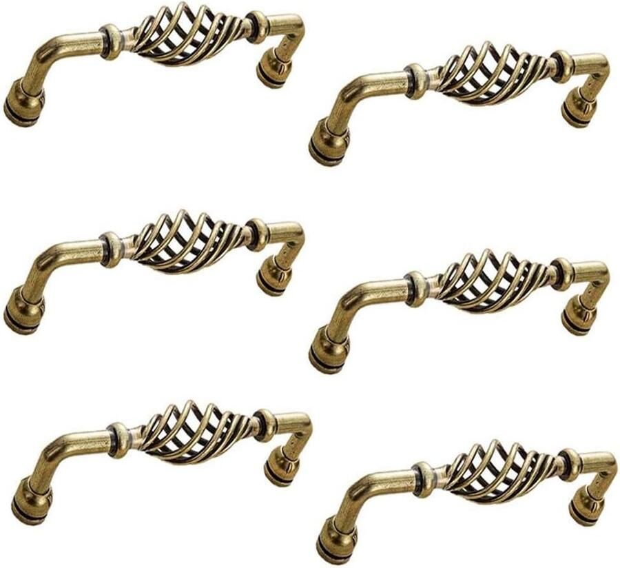 Traditionele ladegreep 6 metalen vogelkooi-deurgrepen. Engelse handgrepen voor keukenkast handgrepen slaapkamer kastgrepen ladegrepen enz. (brons 128 mm)