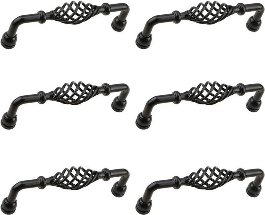 Traditionele ladekast handgreep 6-delige metalen handgreep voor vogelkooi-meubels zwart 128 mm