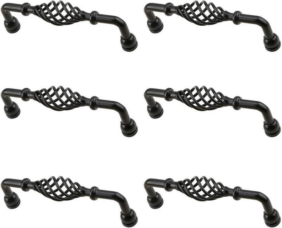 Traditionele ladekast handgreep 6-delige metalen handgreep voor vogelkooi-meubels zwart 128 mm - Foto 2