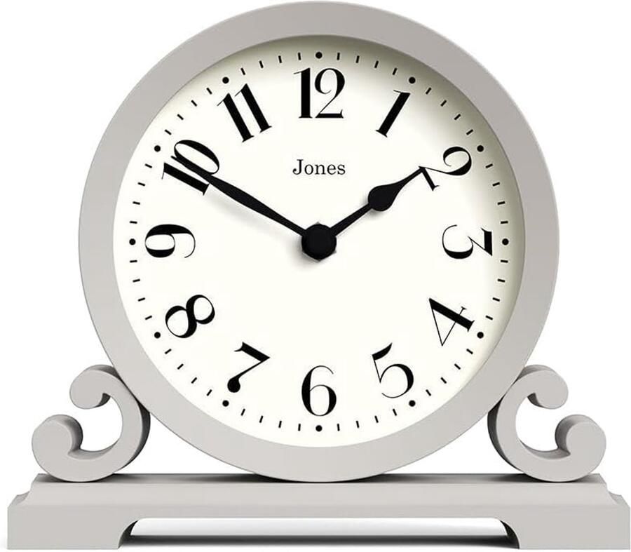 Traditionele mantelklok grijs met dubbel scroll ontwerp klassiek