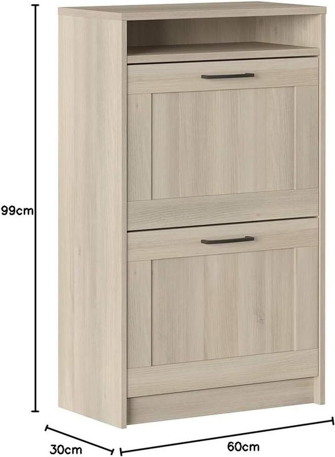 Traditionele schoenenkast met 2 deuren en open vak 60 x 30 x 99 5 cm eiken