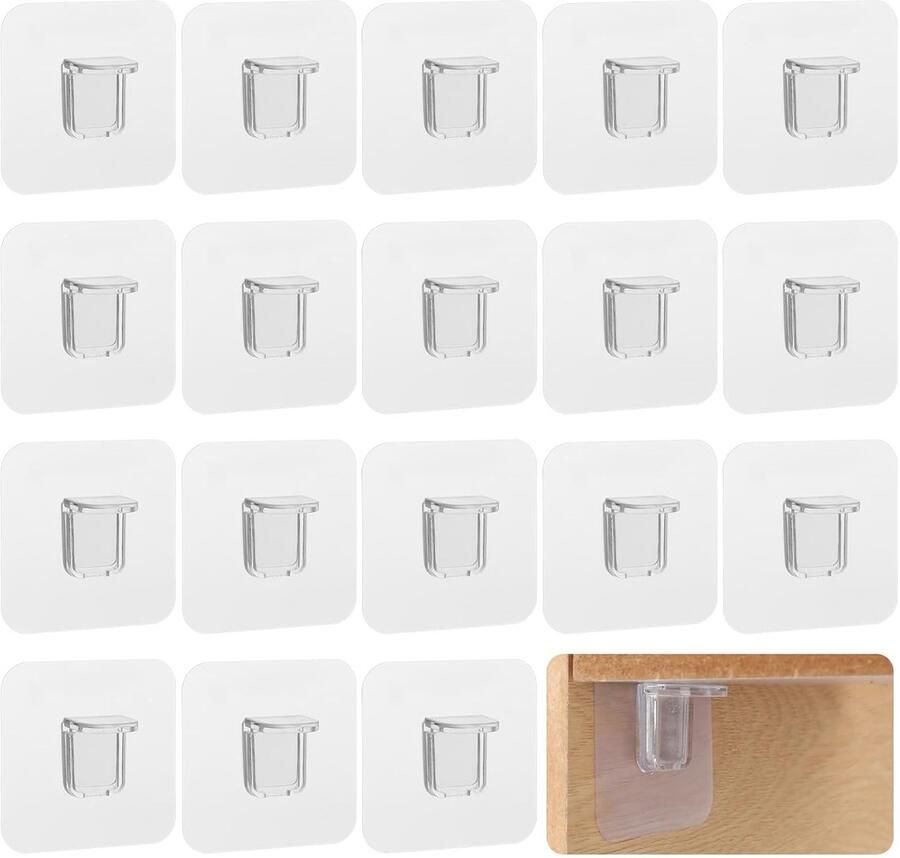 TRANKIELO Zelfklevende Plankbeugels Set van 18 – Sterke Handige en Ponsvrije Plank Hangers voor Oppervlakken – Ideaal voor Keukenkasten Boekenplanken en meer (7 CM)