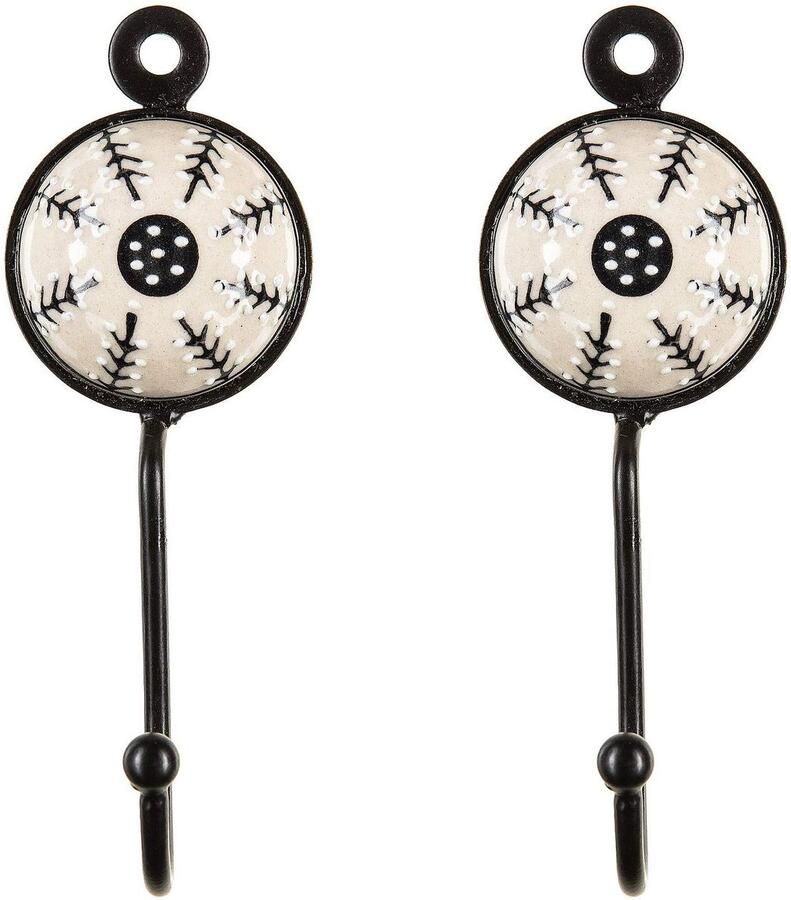 Tranquillo 2 kapstokhaken wandhaken ronde haken met beige wit zwarte keramische decoratie. Ø 5 cm lengte 13 cm