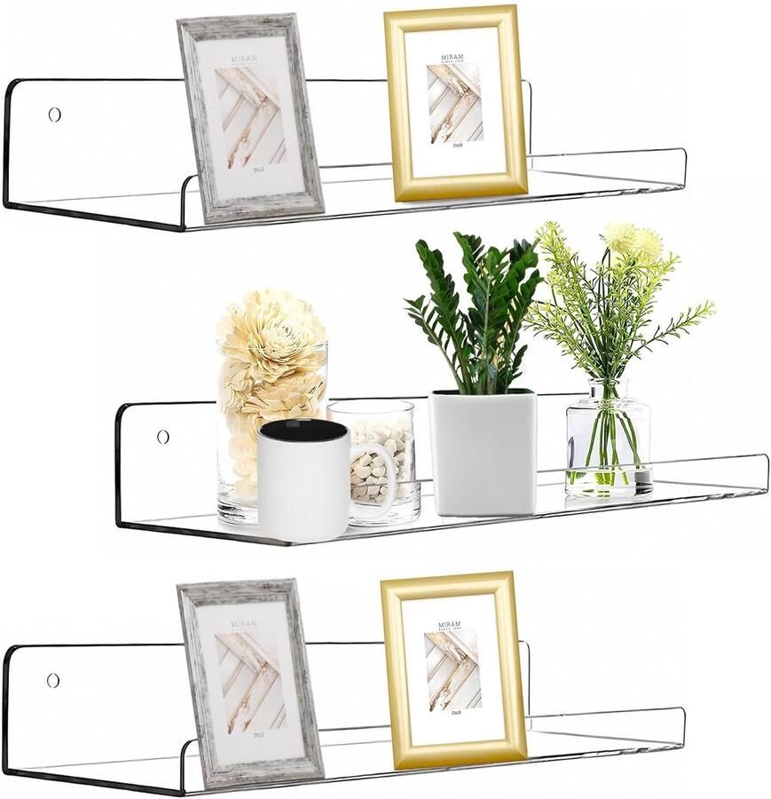 Transparant wandrek acryl set van 3 30 x 10 x 4 cm