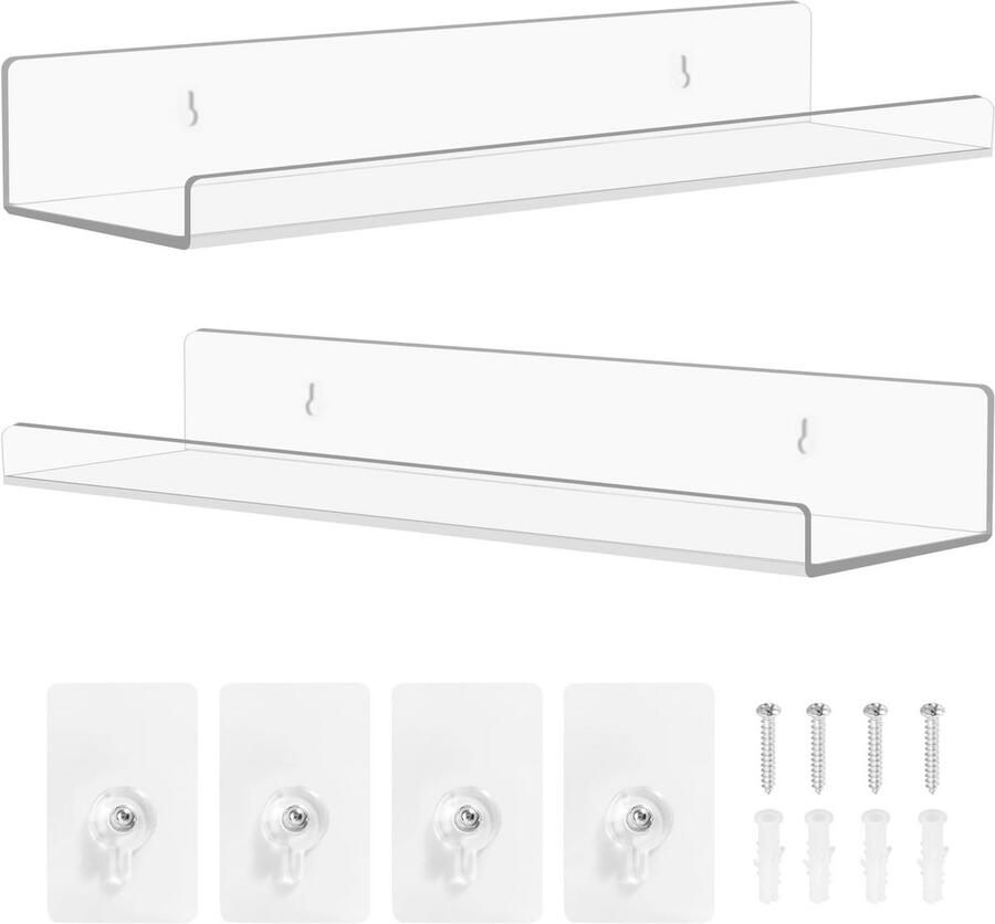 Transparant zwevend wandrek zonder boren 2 stuks 30 x 8 x 3 5 cm