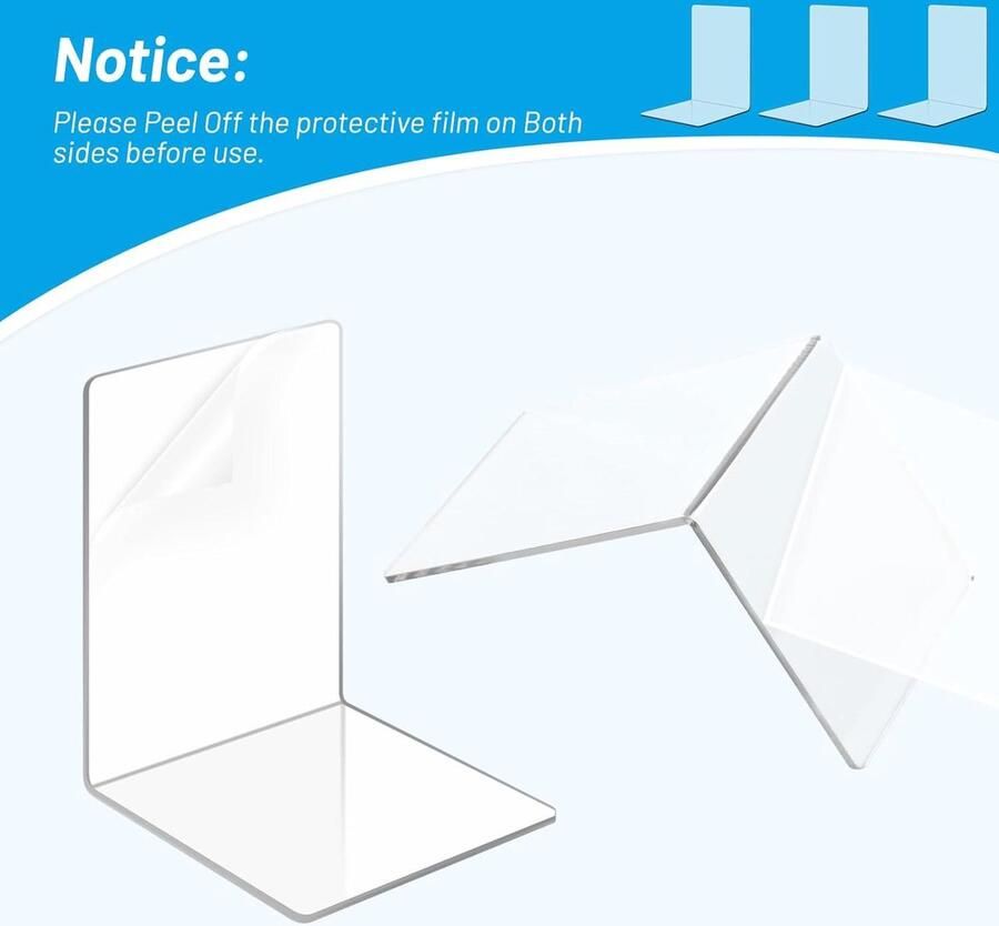 Transparante acryl boekenstandaard 8 stuks geschikt voor school thuis kantoor bibliotheek slaapkamer bureauorganisatie. boeksteun - Foto 2