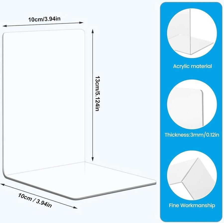 Transparante Acryl Boekenstandaard 8 Stuks Voor School Thuis Kantoor Bibliotheek Boekensteun Geschikt voor Slaapkamer en Bureauorganisatie