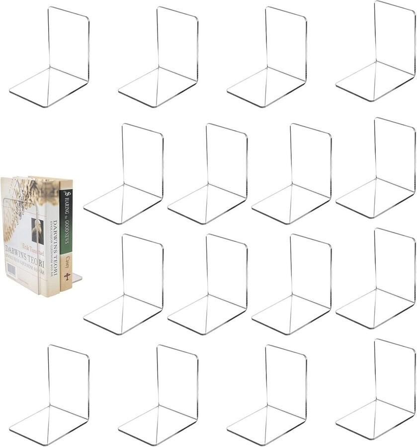 Transparante Acryl Boekensteunen 16 Stuks L-Vorm Bureau Organizer en Decoratie
