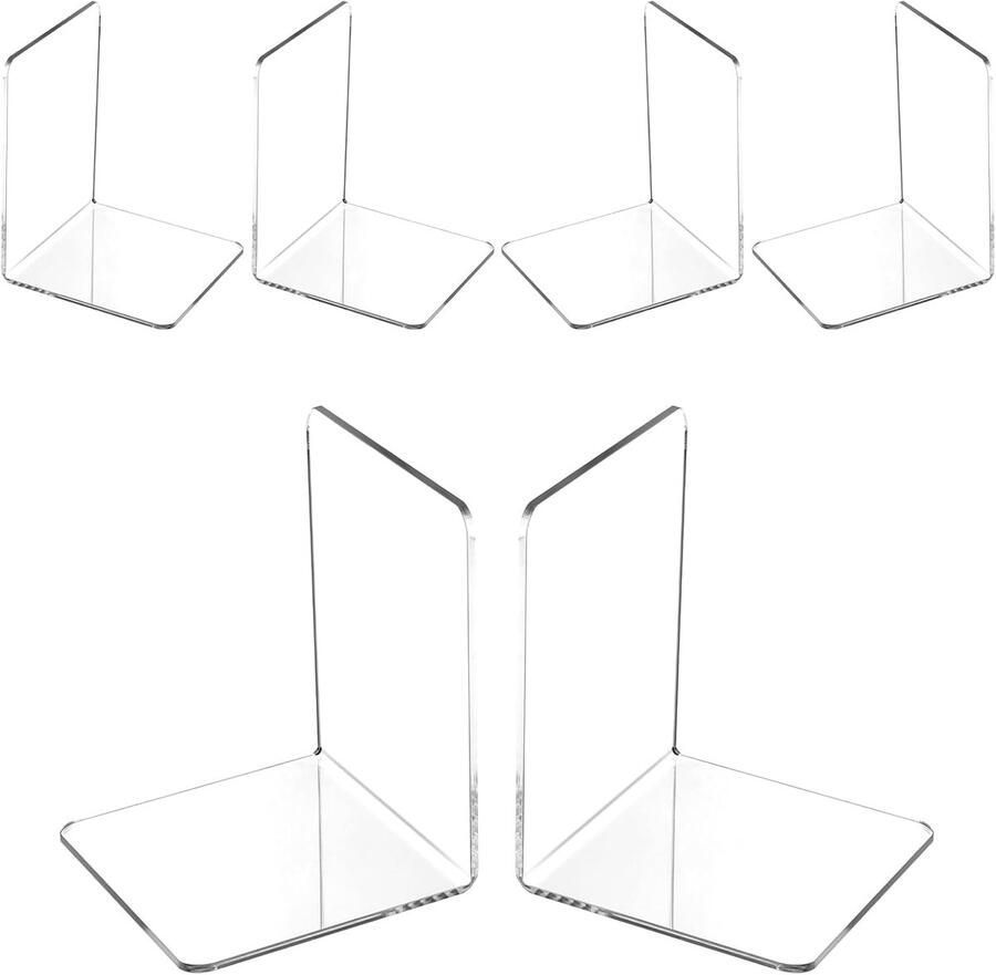 Transparante Acryl Boekensteunen Set van 6 voor Kantoor School Bibliotheek Slaapkamer